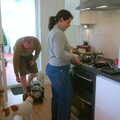 Hannah rustles up some breakfast, Michelle's 3G Lab Birthday, The Mews, St. Ives, Cambridgeshire - 20th September 2002