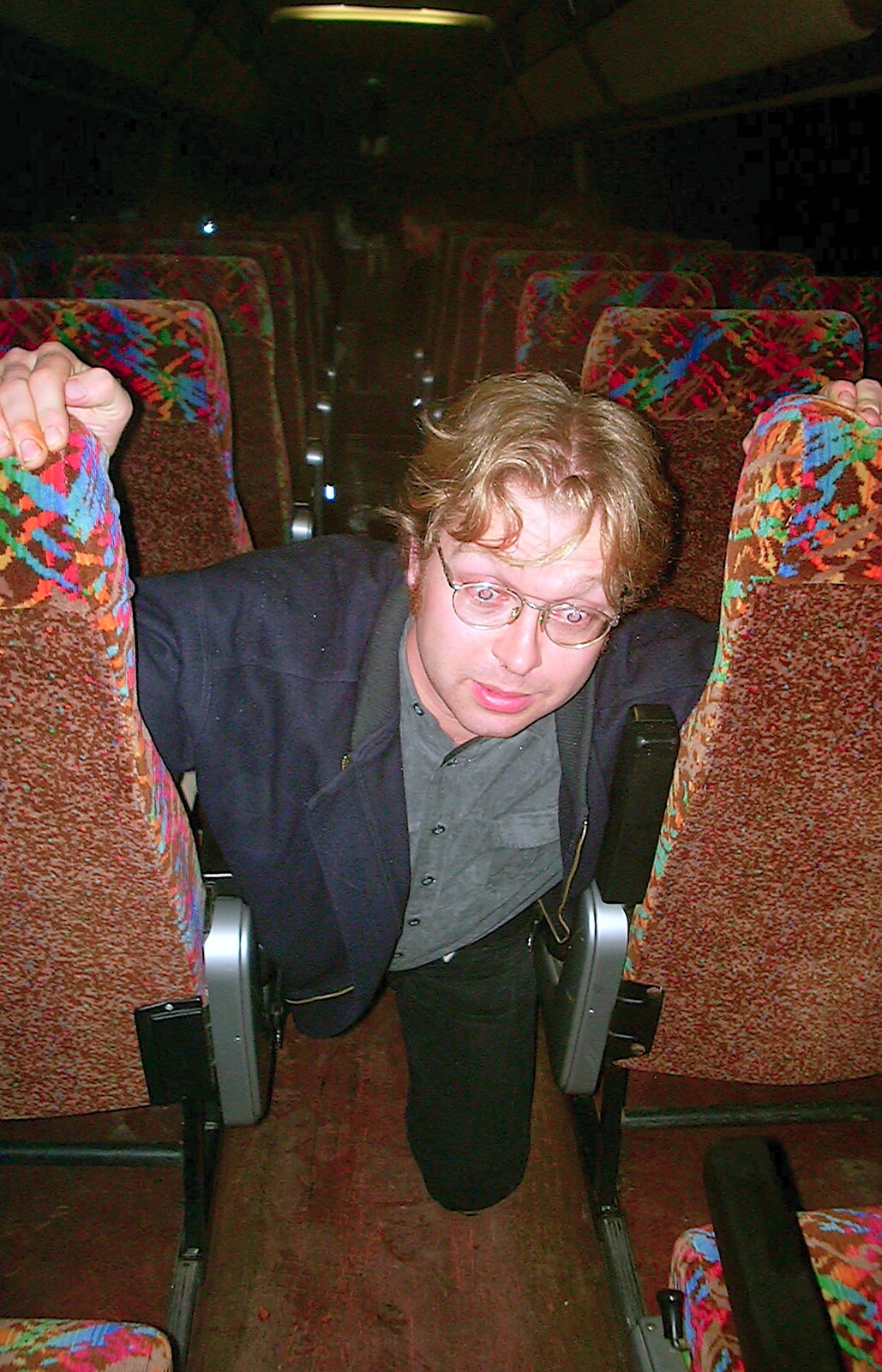 Marc staggers about through the coach from The Norwich Beer Festival, St. Andrew's Hall, Norwich - 26th October 2002
