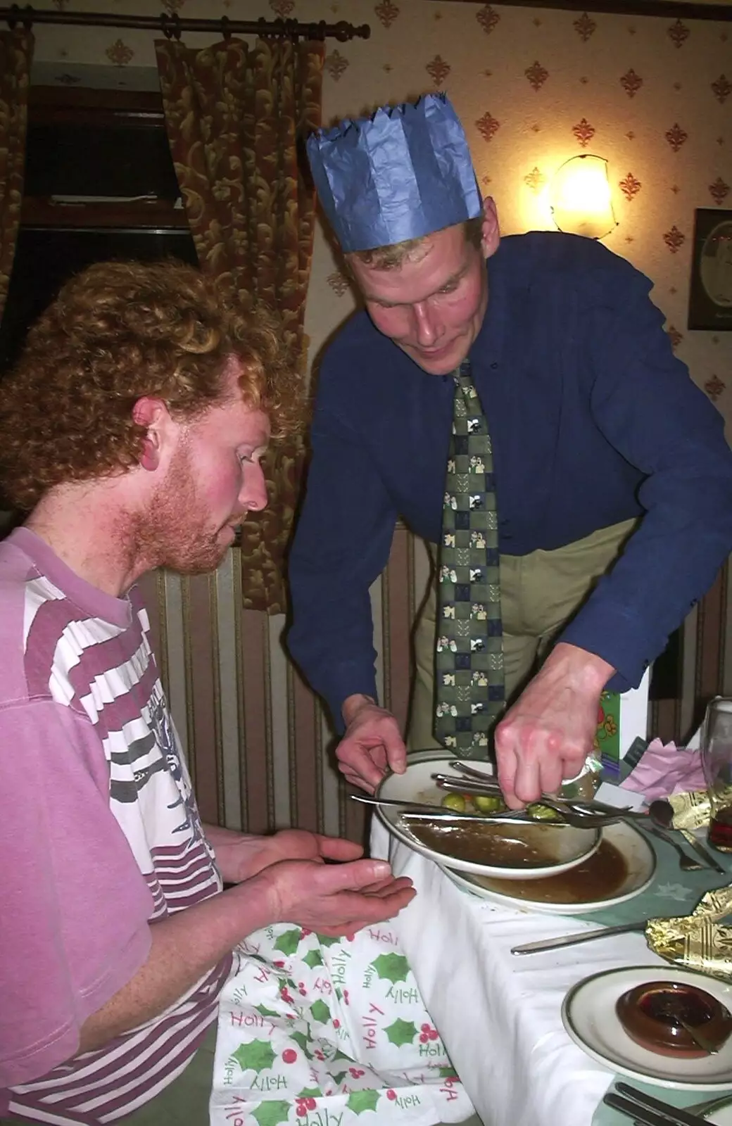 Bill helps tidy up, from The BSCC Christmas Dinner, Brome Swan, Suffolk - 10th December 2002