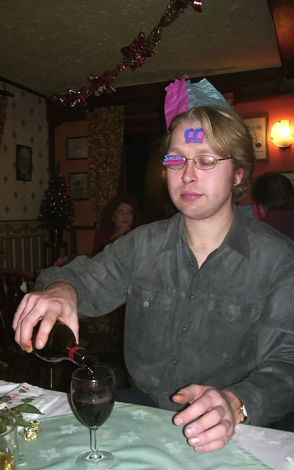 Marc pours a glass of wine, from The BSCC Christmas Dinner, Brome Swan, Suffolk - 10th December 2002