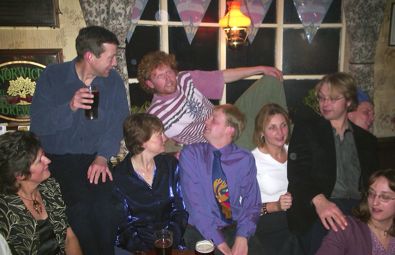 Some sort of group photo pose occurs from The BSCC Christmas Dinner, Brome Swan, Suffolk - 10th December 2002