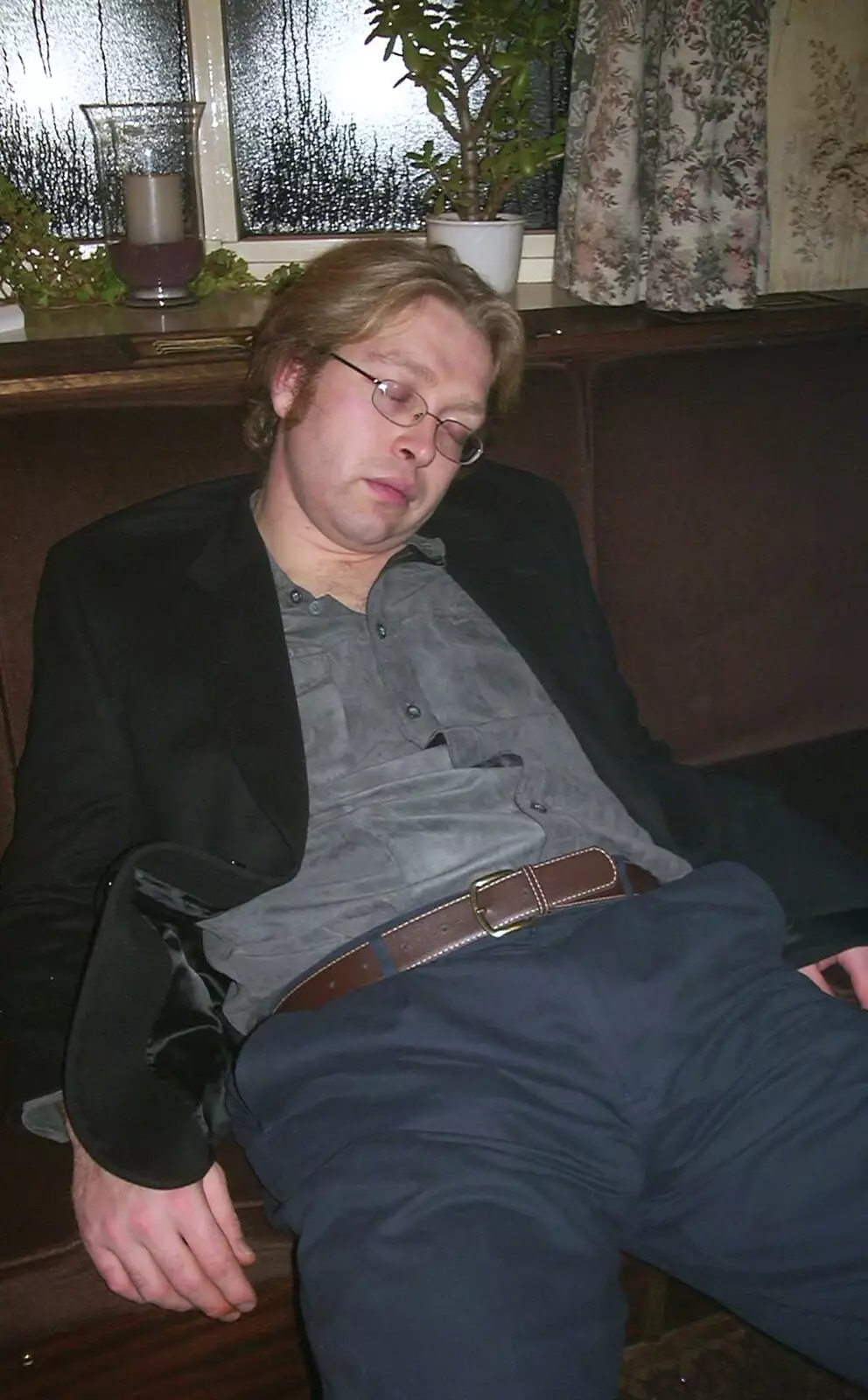 Marc's asleep again, from The BSCC Christmas Dinner, Brome Swan, Suffolk - 10th December 2002