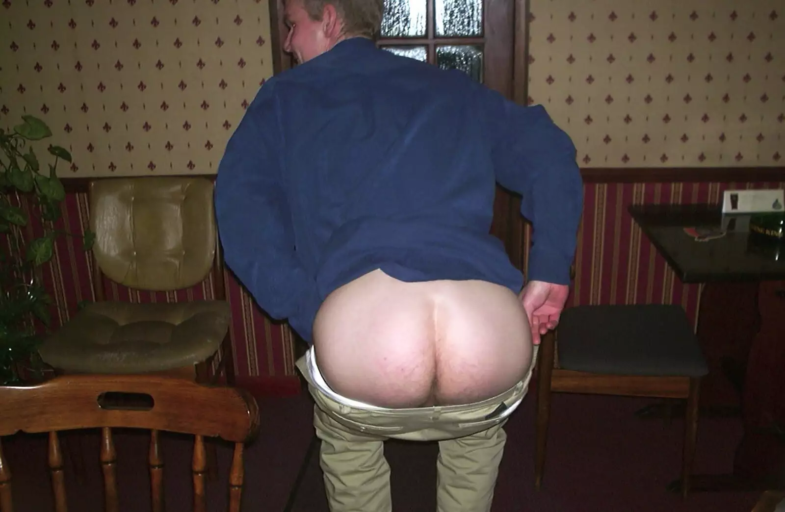 Bill gets his hairy arse out again, from The BSCC Christmas Dinner, Brome Swan, Suffolk - 10th December 2002