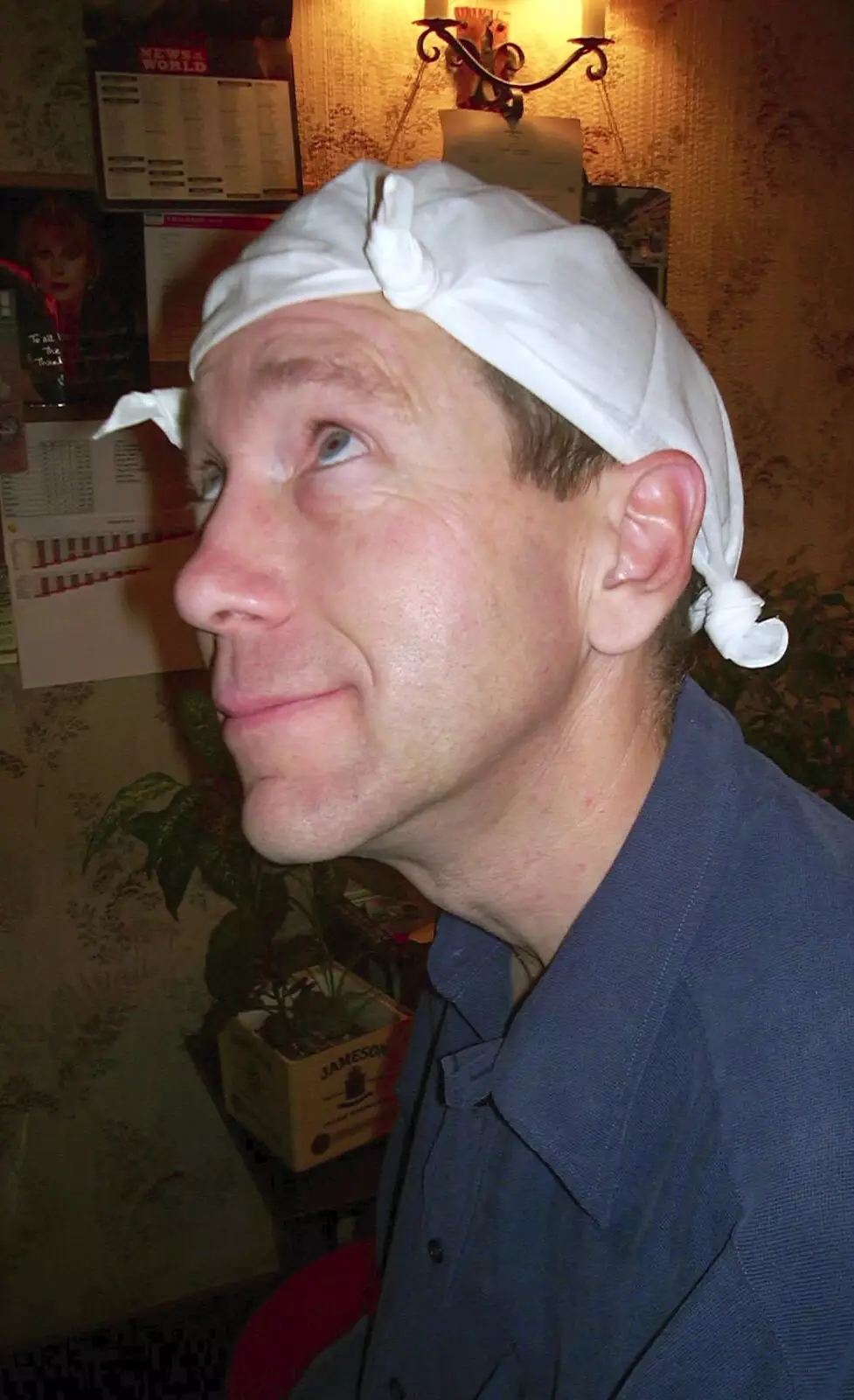 Apple with a handkerchief on his head, from The BSCC Christmas Dinner, Brome Swan, Suffolk - 10th December 2002