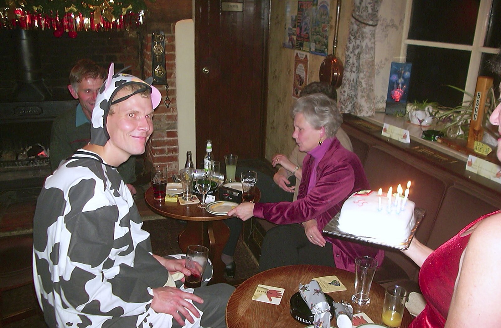 Bill's dressed up as a cow from Bill's 35th Birthday, The Swan Inn, Brome - 14th December 2002