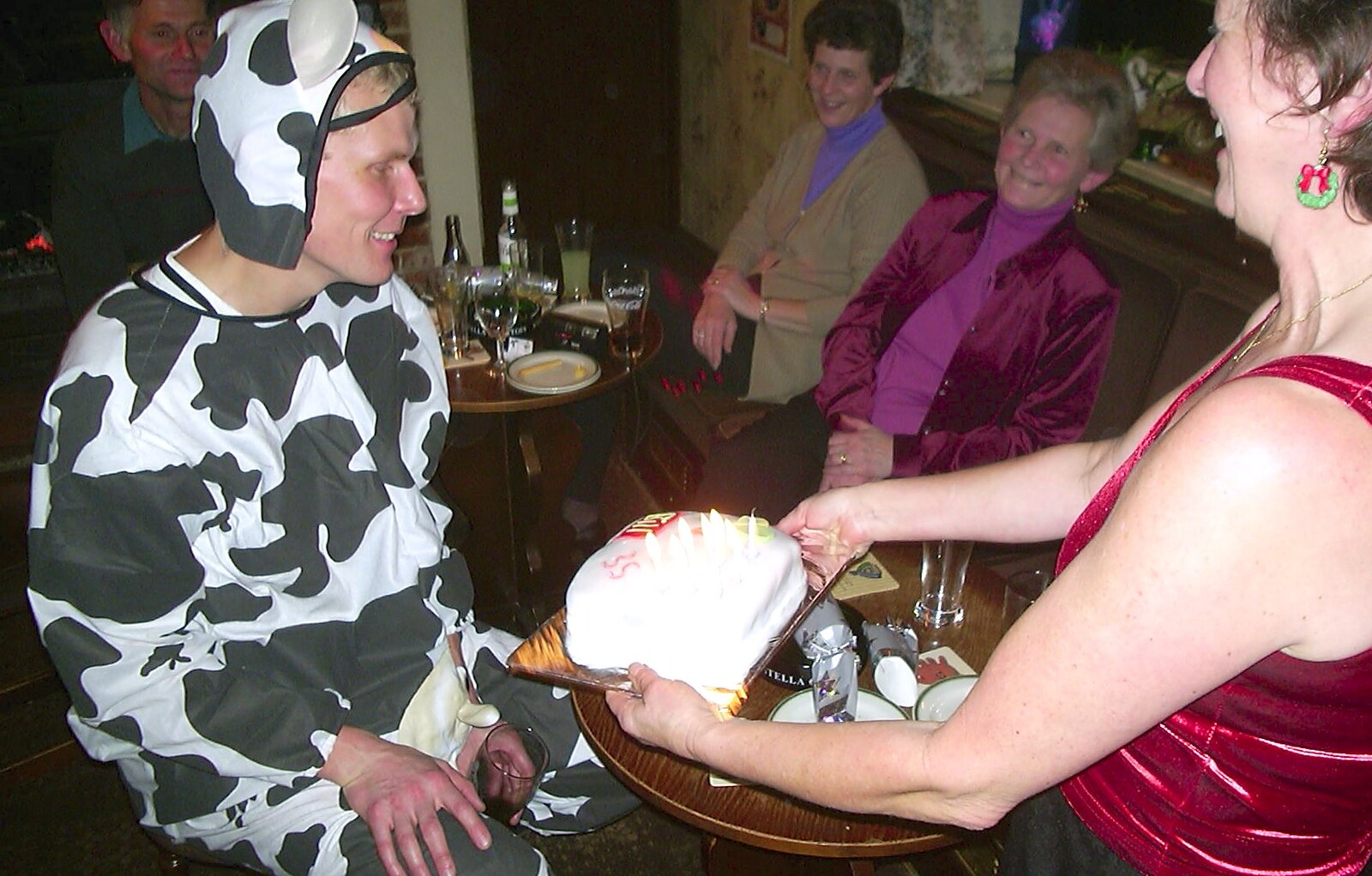 Sylvia presents a birthday cake from Bill's 35th Birthday, The Swan Inn, Brome - 14th December 2002