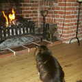 Sophie sits in front of the fire, The House in Snow and a Carburettor, Brome, Suffolk - 20th December 2002