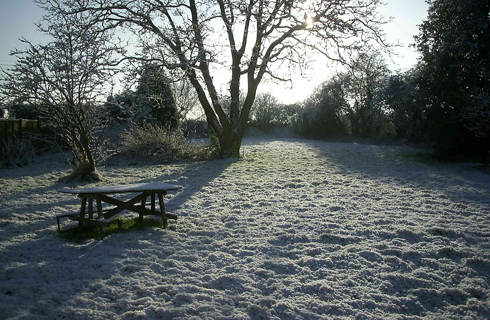 The back garden from The House in Snow and a Carburettor, Brome, Suffolk - 20th December 2002