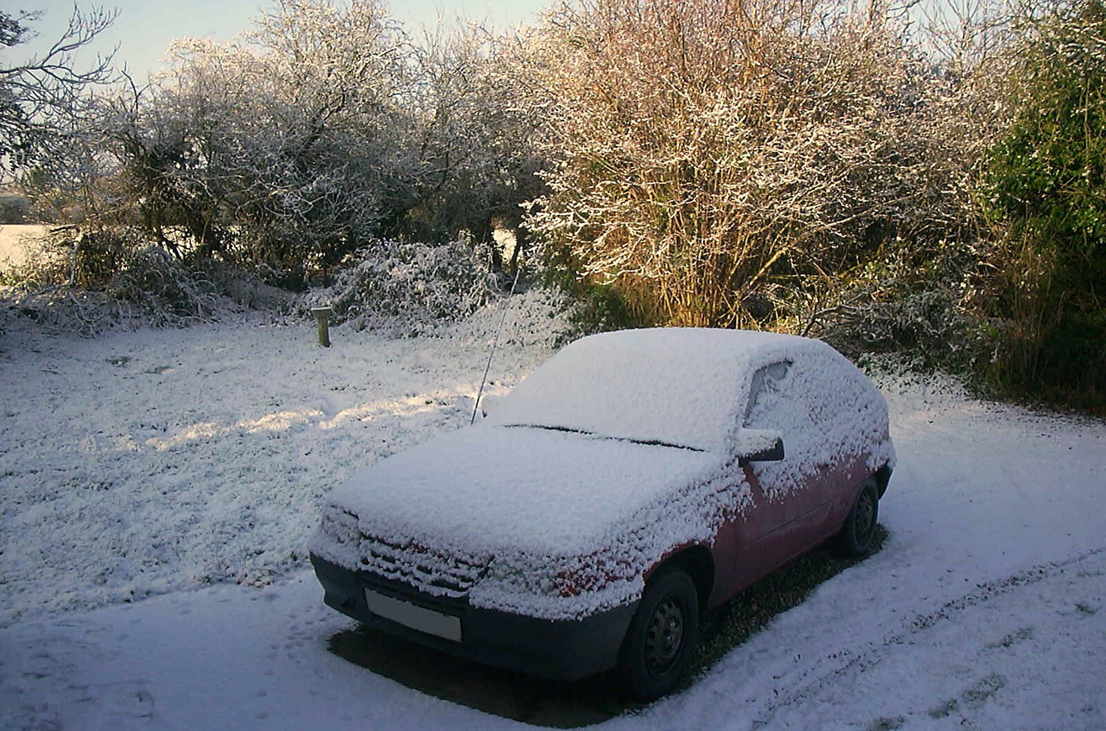 The car has a covering of snow from The House in Snow and a Carburettor, Brome, Suffolk - 20th December 2002