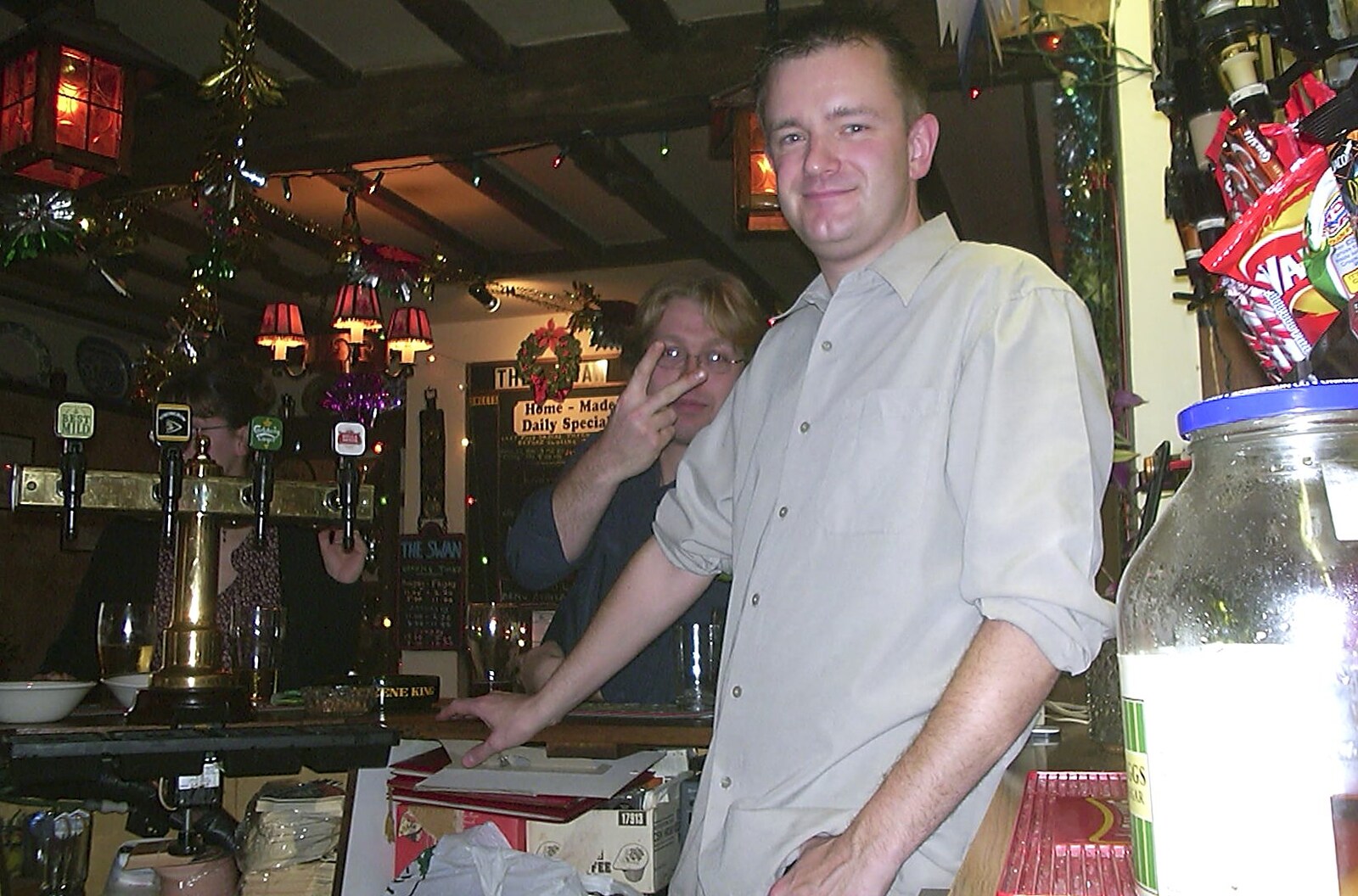 Nosher behind the bar from Christmas Day at Nosher's, Brome, Suffolk - 25th December 2002