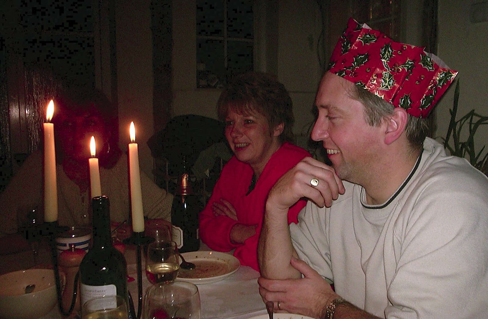 Jenny and Nigel in the candle light from Christmas Day at Nosher's, Brome, Suffolk - 25th December 2002