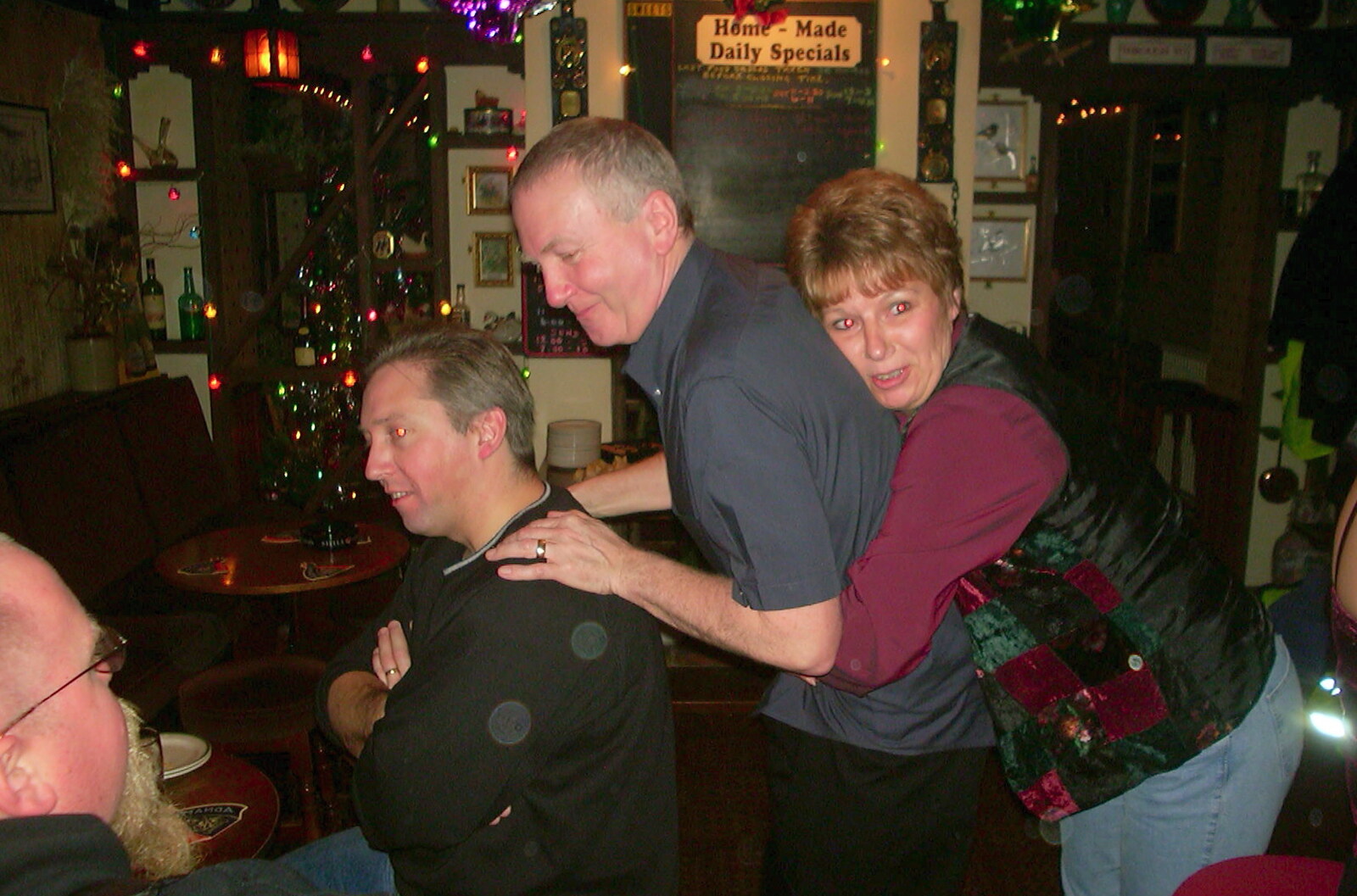 New Year's Eve at the Swan Inn, Brome, Suffolk - 31st December 2002: John Willy does a Nigel and Jenny sandwich