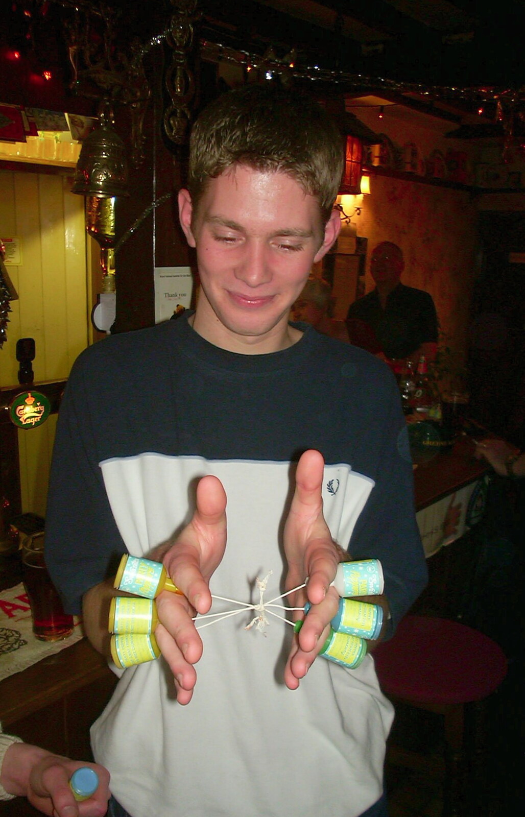 New Year's Eve at the Swan Inn, Brome, Suffolk - 31st December 2002: The Boy Phil makes a six-way party popper