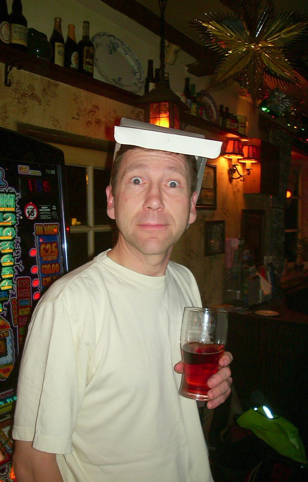 New Year's Eve at the Swan Inn, Brome, Suffolk - 31st December 2002: Apple's got a box on his head