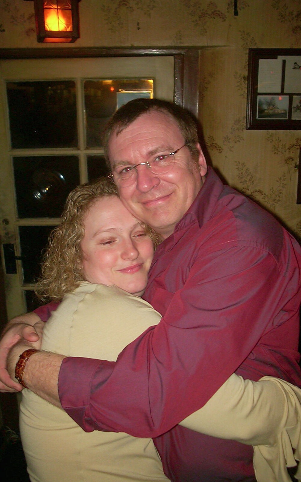 New Year's Eve at the Swan Inn, Brome, Suffolk - 31st December 2002: Sally gives a hug