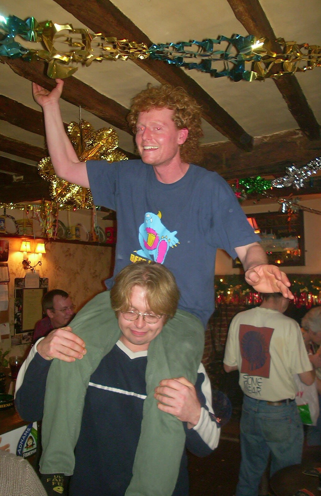 New Year's Eve at the Swan Inn, Brome, Suffolk - 31st December 2002: Marc gives Wavy a piggy-back