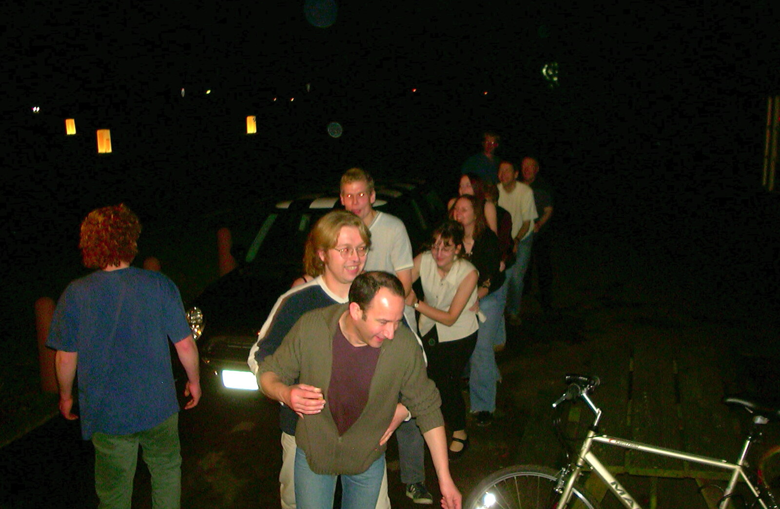 New Year's Eve at the Swan Inn, Brome, Suffolk - 31st December 2002: The conga goes around the car park