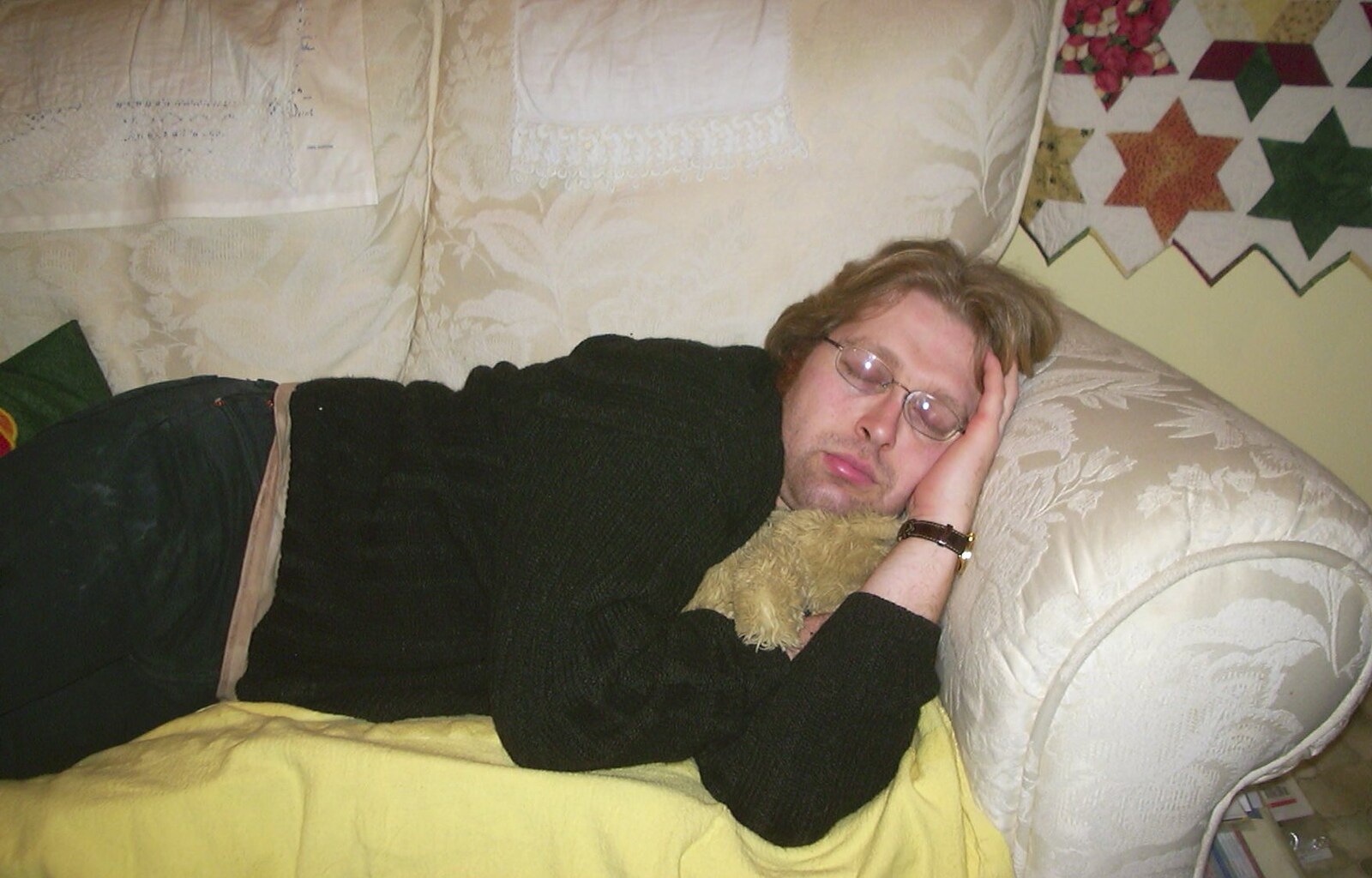 Marc's asleep on the sofa again from Anne's Curry Night, Thorndon, Suffolk - 13th January 2003