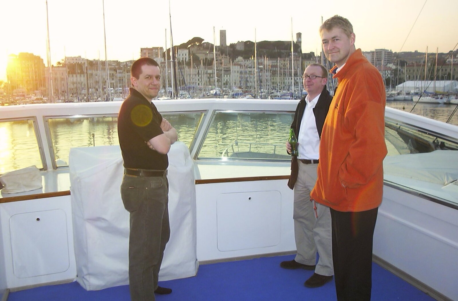 Dom, Julian and Steve Ives in the sunset from 3G Lab at the 3GSM Conference, Cannes, France - 17th February 2003