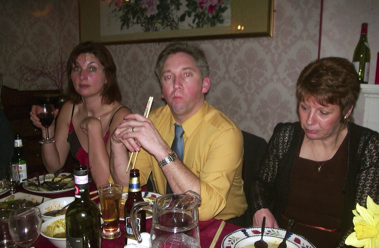 Nigel looks up, with chopsticks in hand from Anne's Satis House Night, Yoxford, Suffolk - 11th March 2003