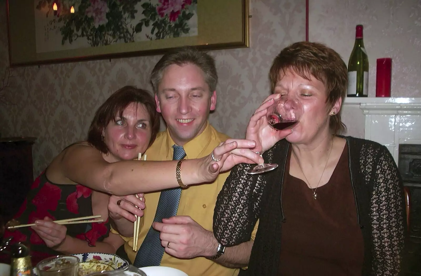 Jenny manages to break her wine glass, from Anne's Satis House Night, Yoxford, Suffolk - 11th March 2003