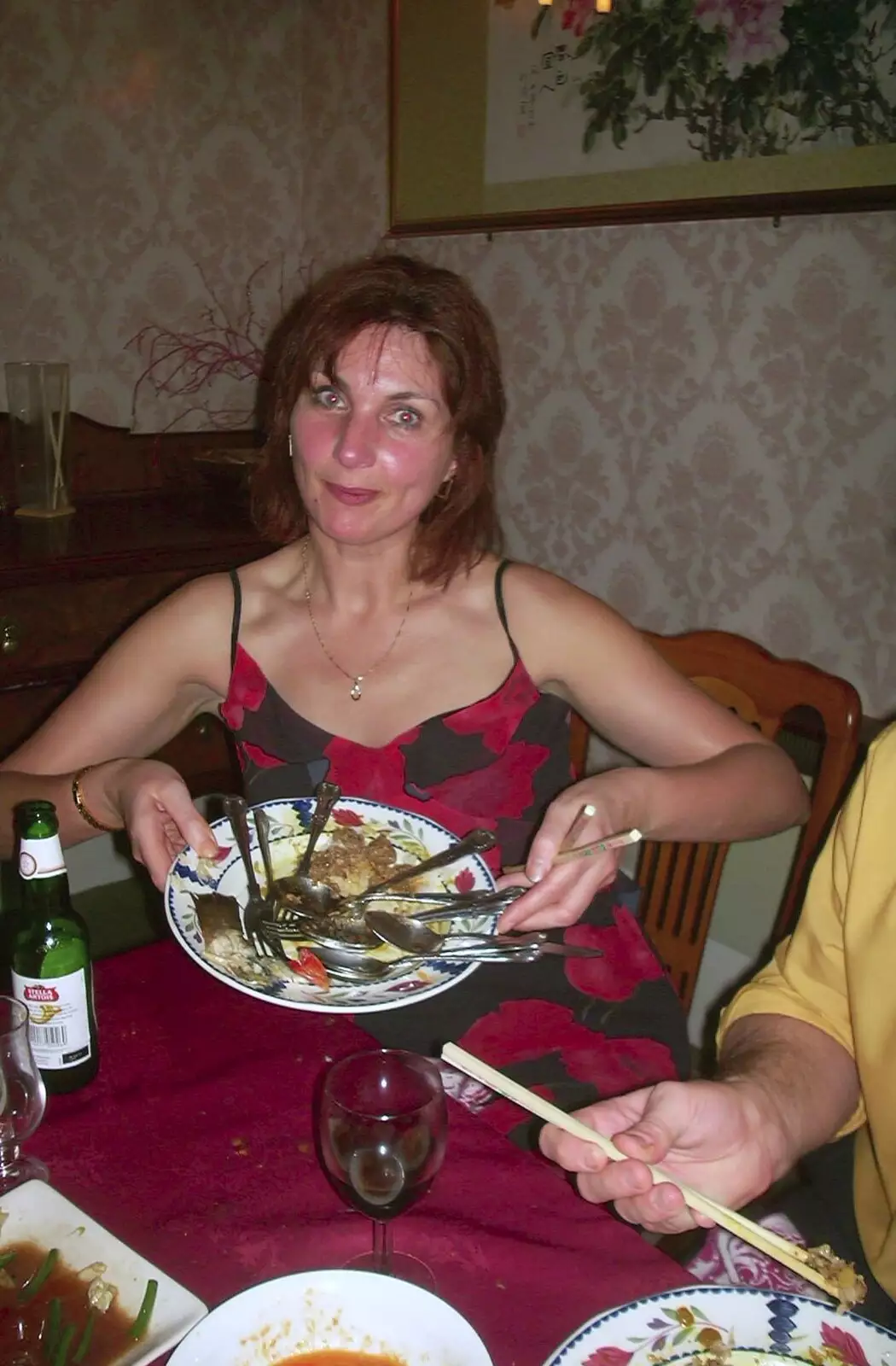 Anne offers up her plate, from Anne's Satis House Night, Yoxford, Suffolk - 11th March 2003