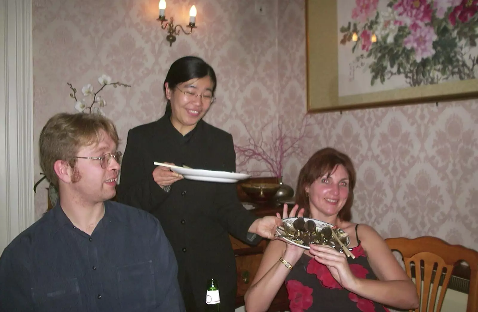 Anne's cutlery plate is taken away, from Anne's Satis House Night, Yoxford, Suffolk - 11th March 2003