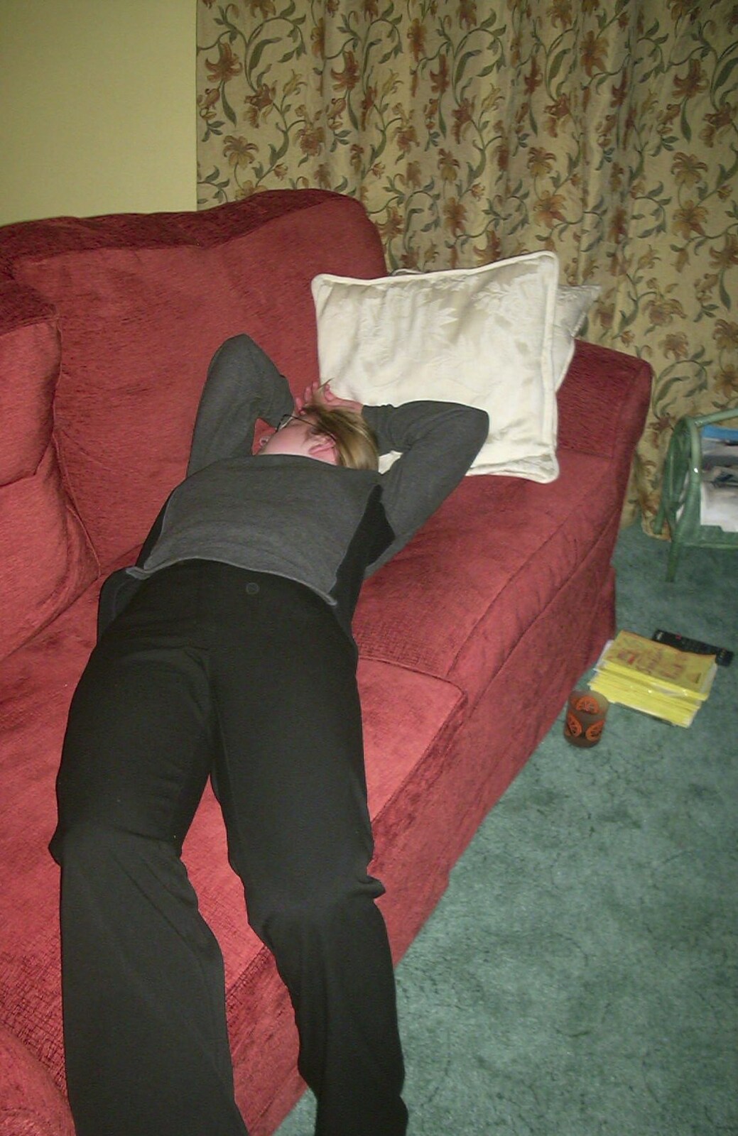 Carolyn has a nap on the sofa from Anne's Satis House Night, Yoxford, Suffolk - 11th March 2003