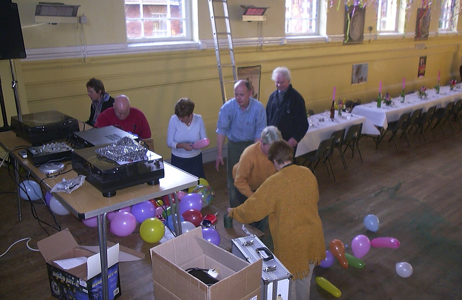 Balloons and the DJ stuff is set up from The BBs at Eye Town Hall, Eye, Suffolk - 21st March 2003