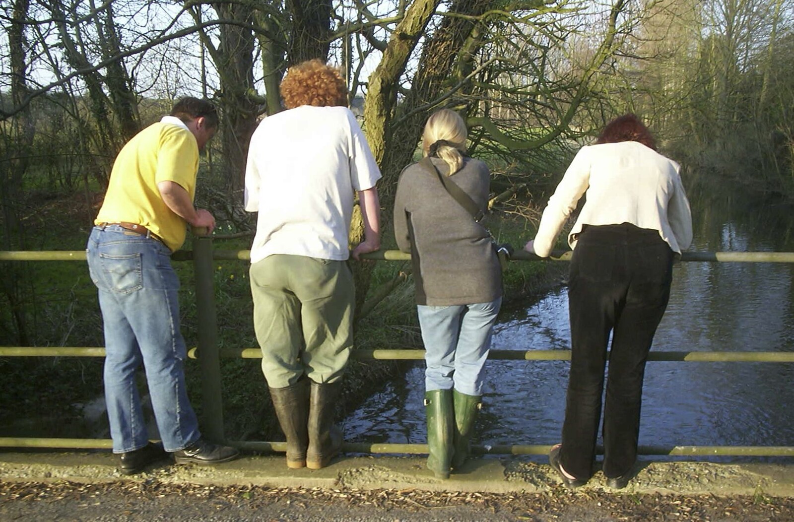 Playing Pooh-sticks over the bridge from Carolyn on Sunday, Wymondham, Norfolk - 23rd March 2003