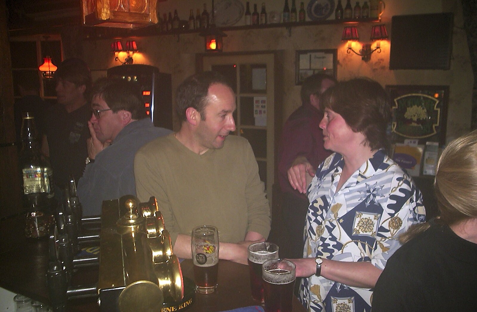 DH and Pippa in the smoke from Neil's 30th Birthday at the Swan Inn, Brome, Suffolk - 5th April 2003