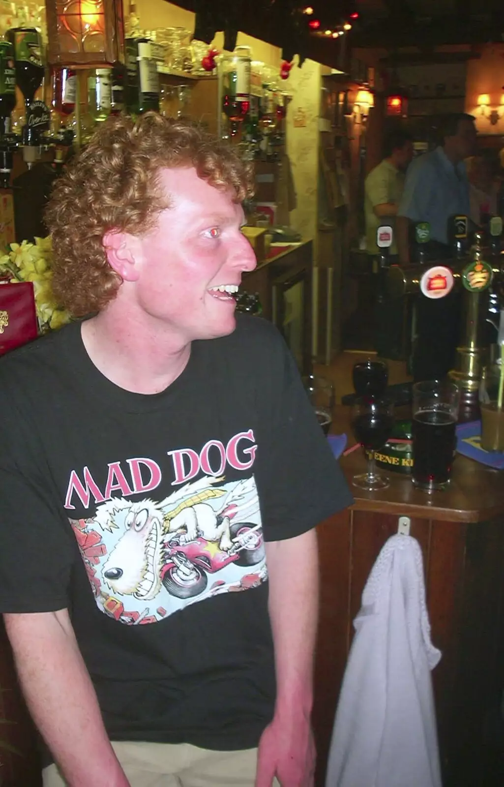 Wavy and a Mad Dog teeshirt, from Neil's 30th Birthday at the Swan Inn, Brome, Suffolk - 5th April 2003