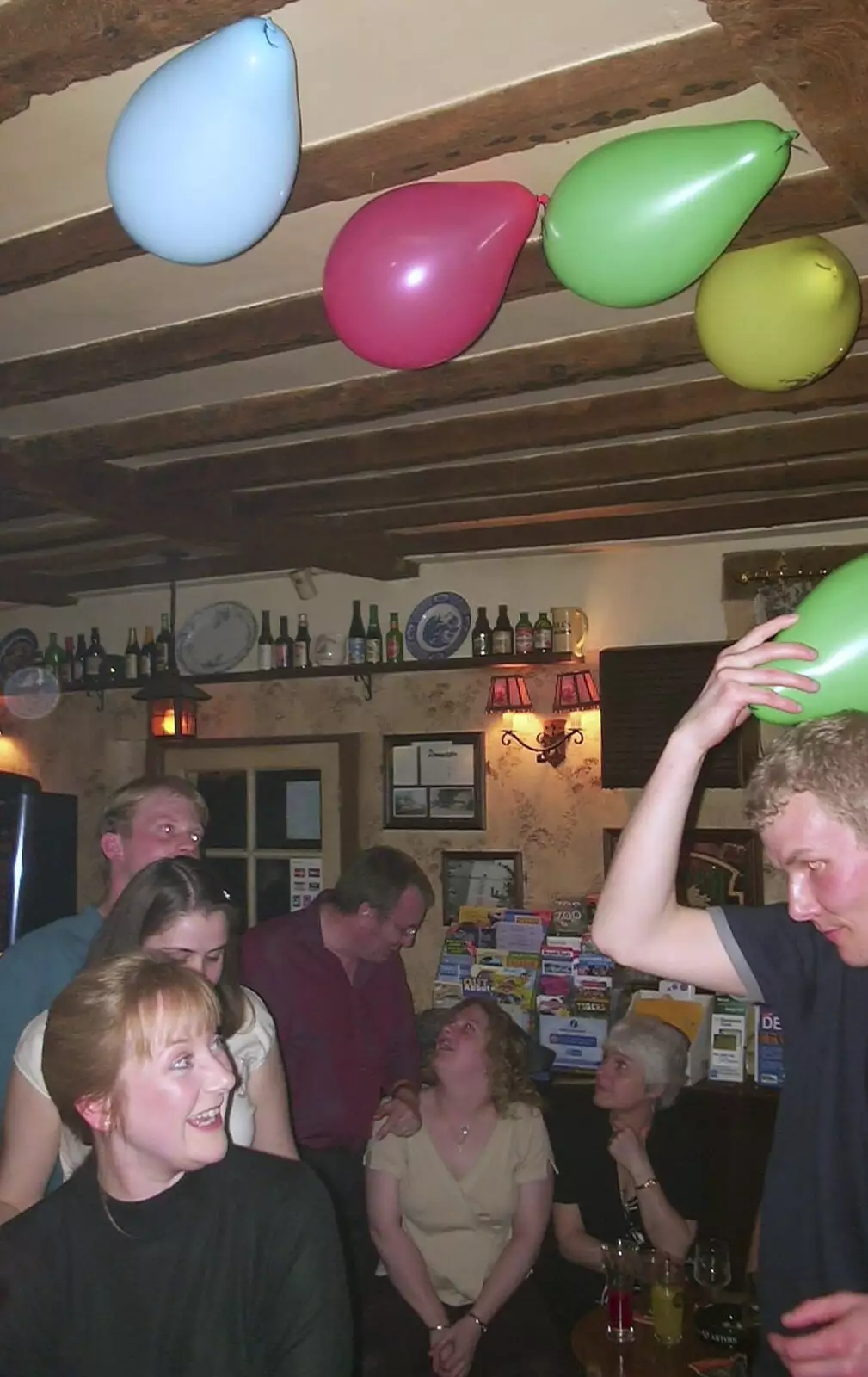 There are a load of balloons stuck to the ceiling, from Neil's 30th Birthday at the Swan Inn, Brome, Suffolk - 5th April 2003