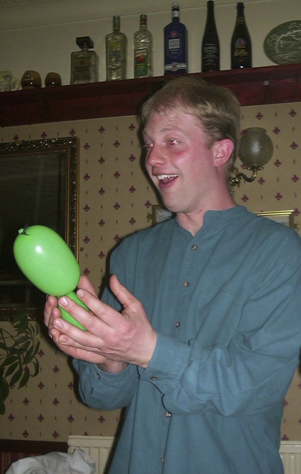 Paul with a small green balloon from Neil's 30th Birthday at the Swan Inn, Brome, Suffolk - 5th April 2003