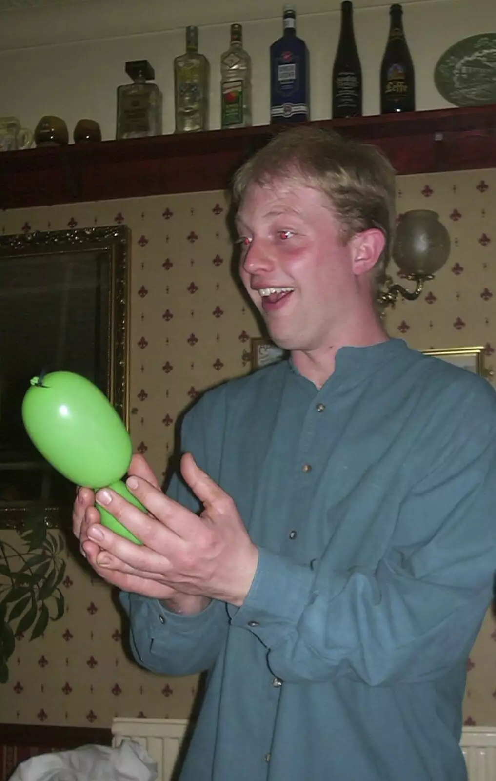 Paul with a small green balloon, from Neil's 30th Birthday at the Swan Inn, Brome, Suffolk - 5th April 2003