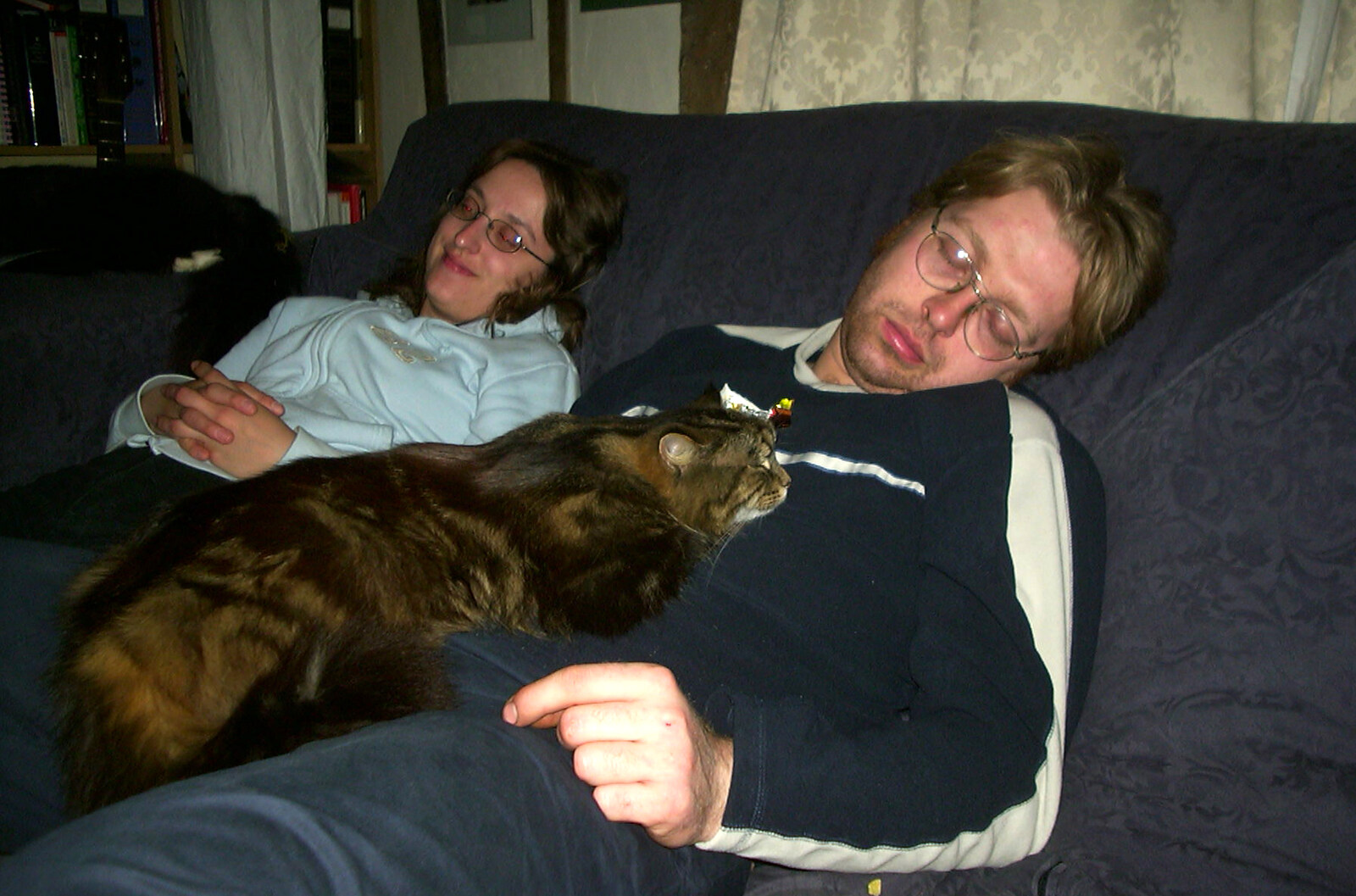Suey and Marc are asleep again, with Soph-bags from Dove House, and Dinner Round Anne's, Thornham and Eye, Suffolk - 11th April 2003