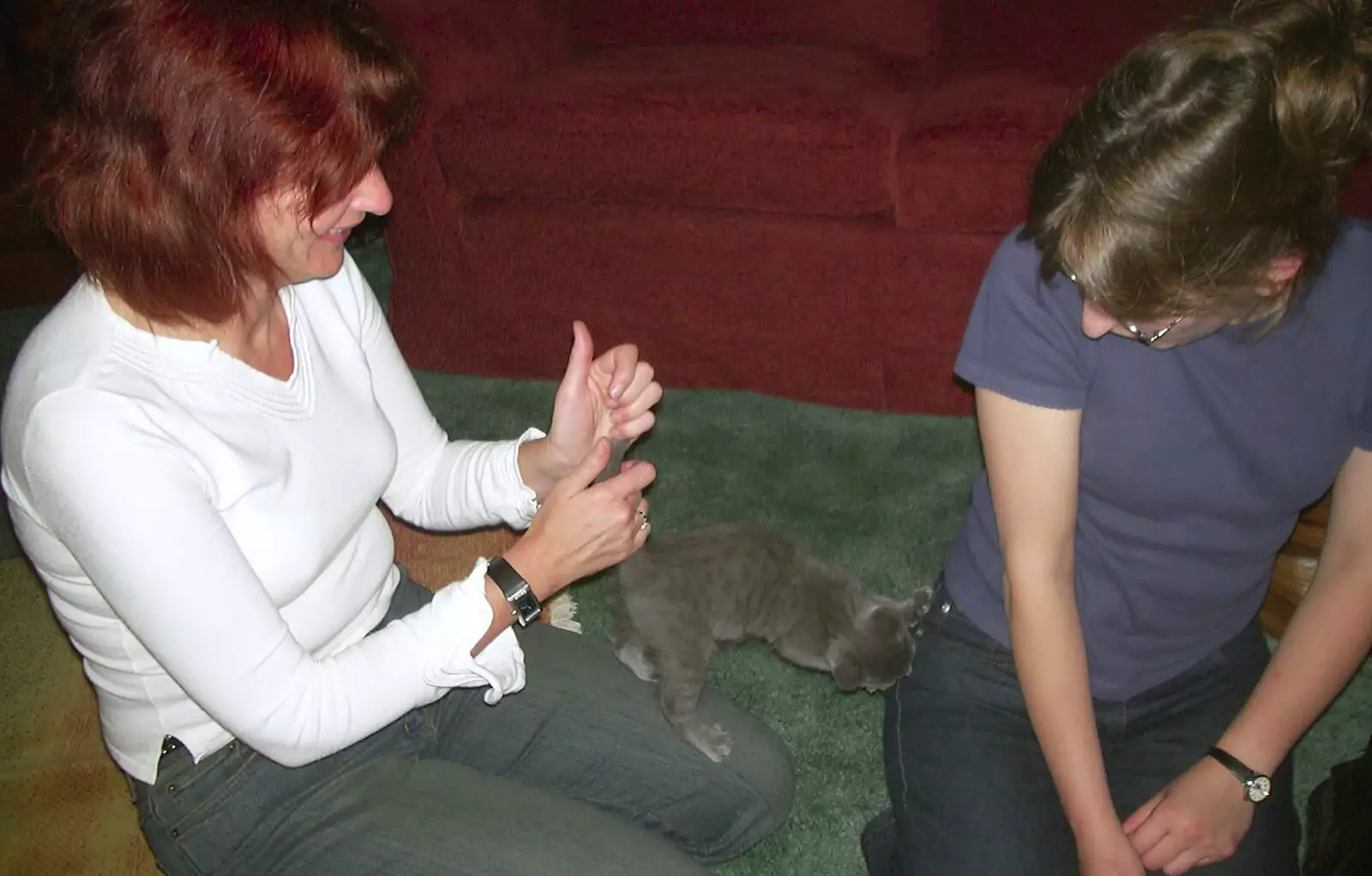 Anne and Suey play with Slinky, from Dove House, and Dinner Round Anne's, Thornham and Eye, Suffolk - 11th April 2003