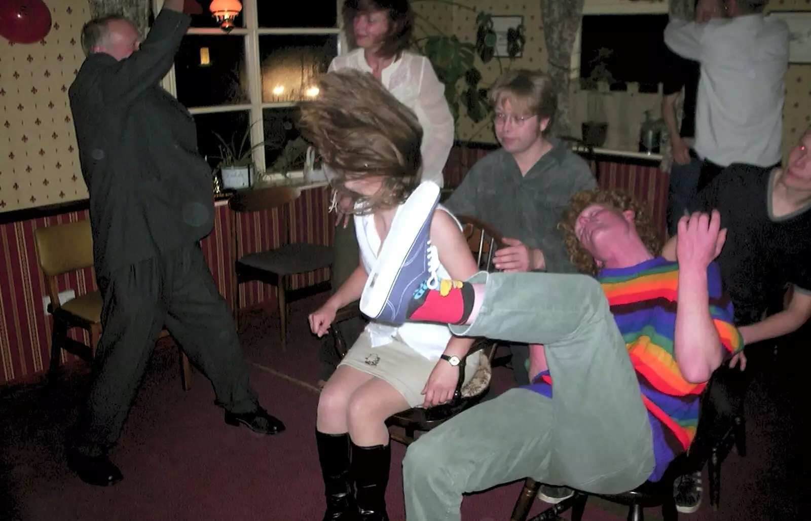 Some major hair and air-guitar action, from Spammy's 50th Birthday at the Swan Inn, Brome, Suffolk - 26th April 2003