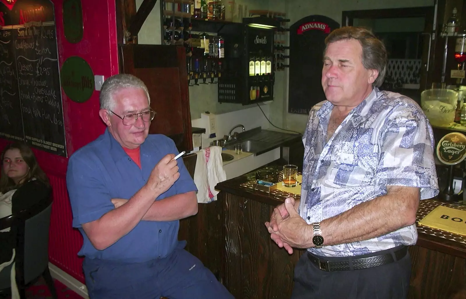 Bomber Langdon and Alan at the bar, from The BSCC Bike Ride Weekend, Kelling, Norfolk - 9th May 2003