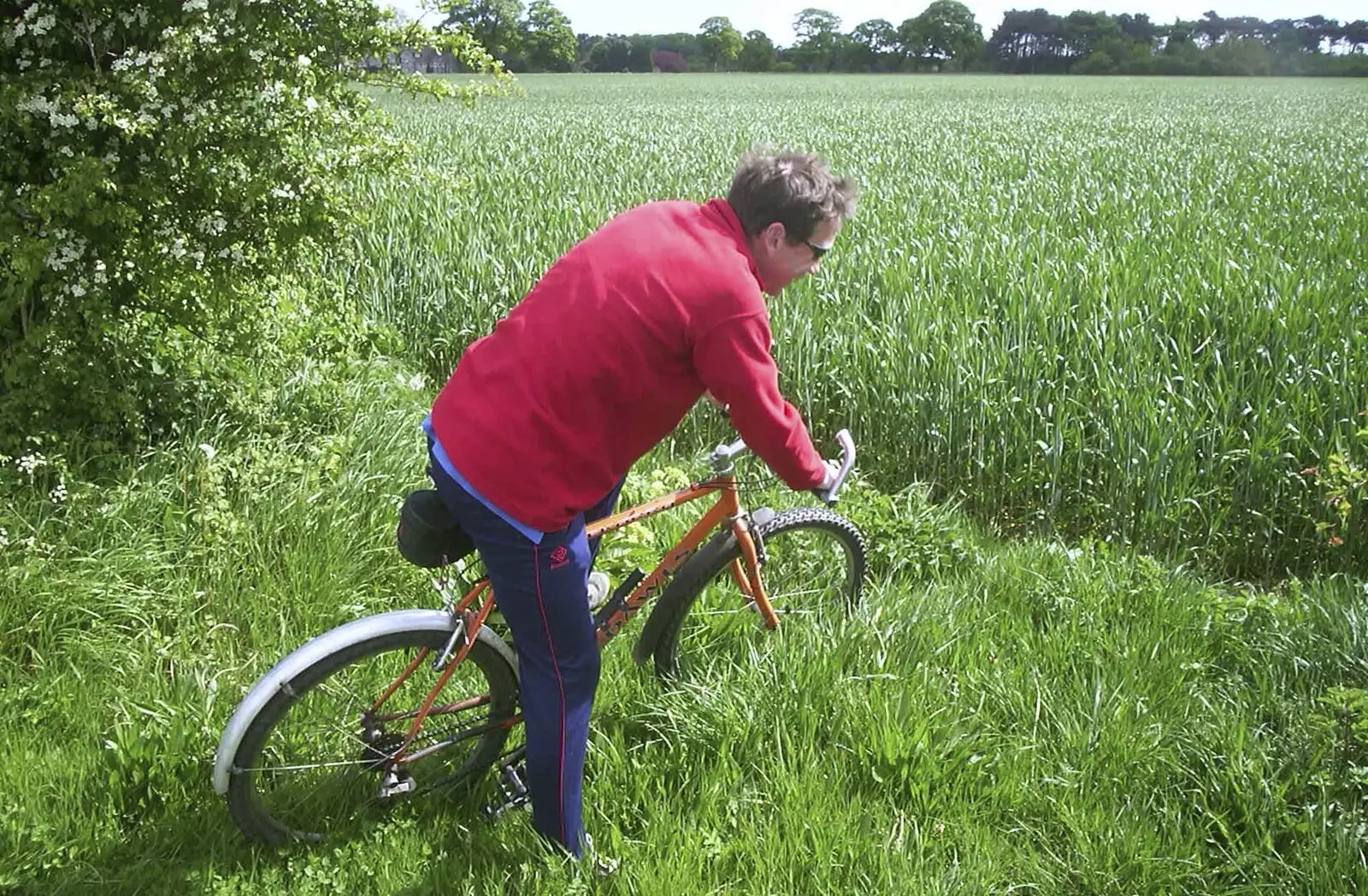 Apple John goes a bit 'off road', from The BSCC Bike Ride Weekend, Kelling, Norfolk - 9th May 2003