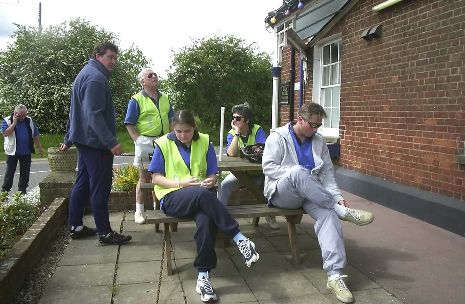 Hanging around waiting for the pub to open, from The BSCC Bike Ride Weekend, Kelling, Norfolk - 9th May 2003