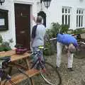 John Willy berates the locked door of another pub, The BSCC Bike Ride Weekend, Kelling, Norfolk - 9th May 2003