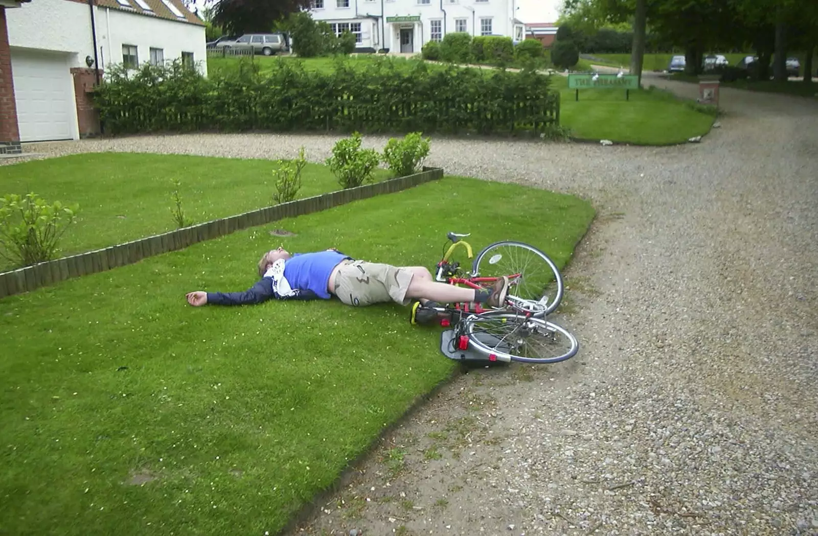 Marc keels off his bike, from The BSCC Bike Ride Weekend, Kelling, Norfolk - 9th May 2003