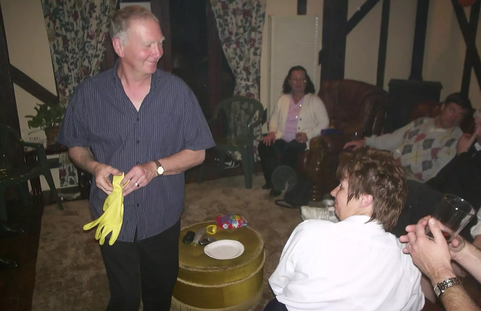 John Willy gets the rubber gloves out, from Jenny's School Disco, Thrandeston, Suffolk - 17th May 2003