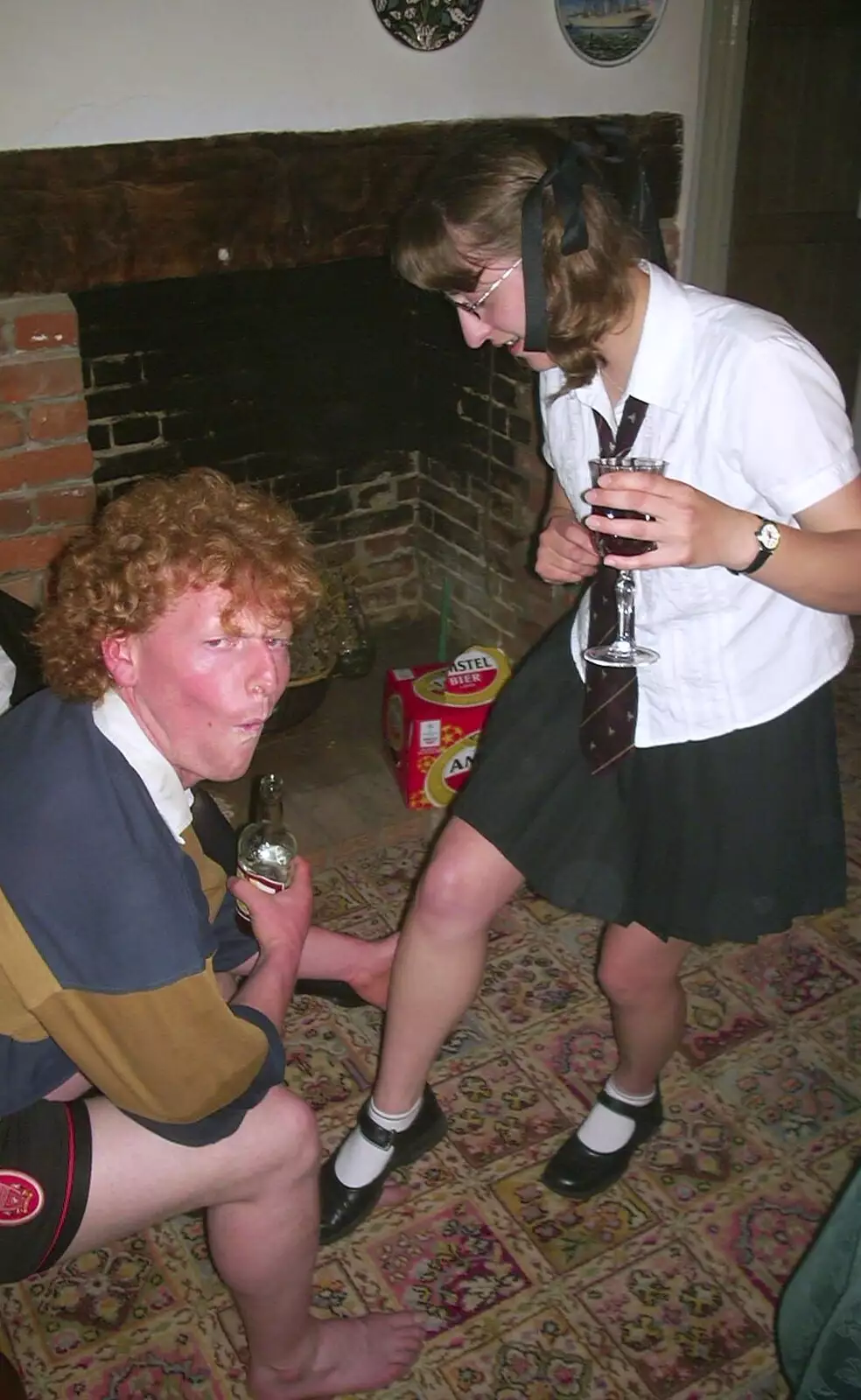 Wavy gets a bit carried away with Suey's leg, from Jenny's School Disco, Thrandeston, Suffolk - 17th May 2003