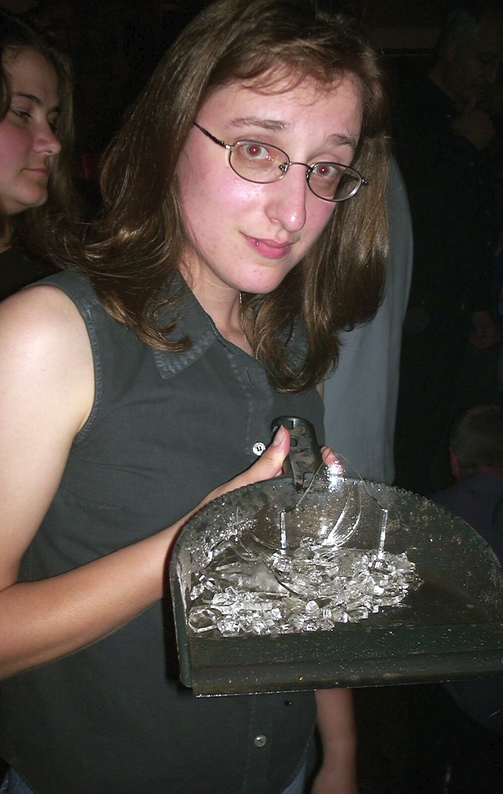 Longview and The BBs, Norwich and Banham, Norfolk - 4th July 2003: Suey scoops up a broken glass