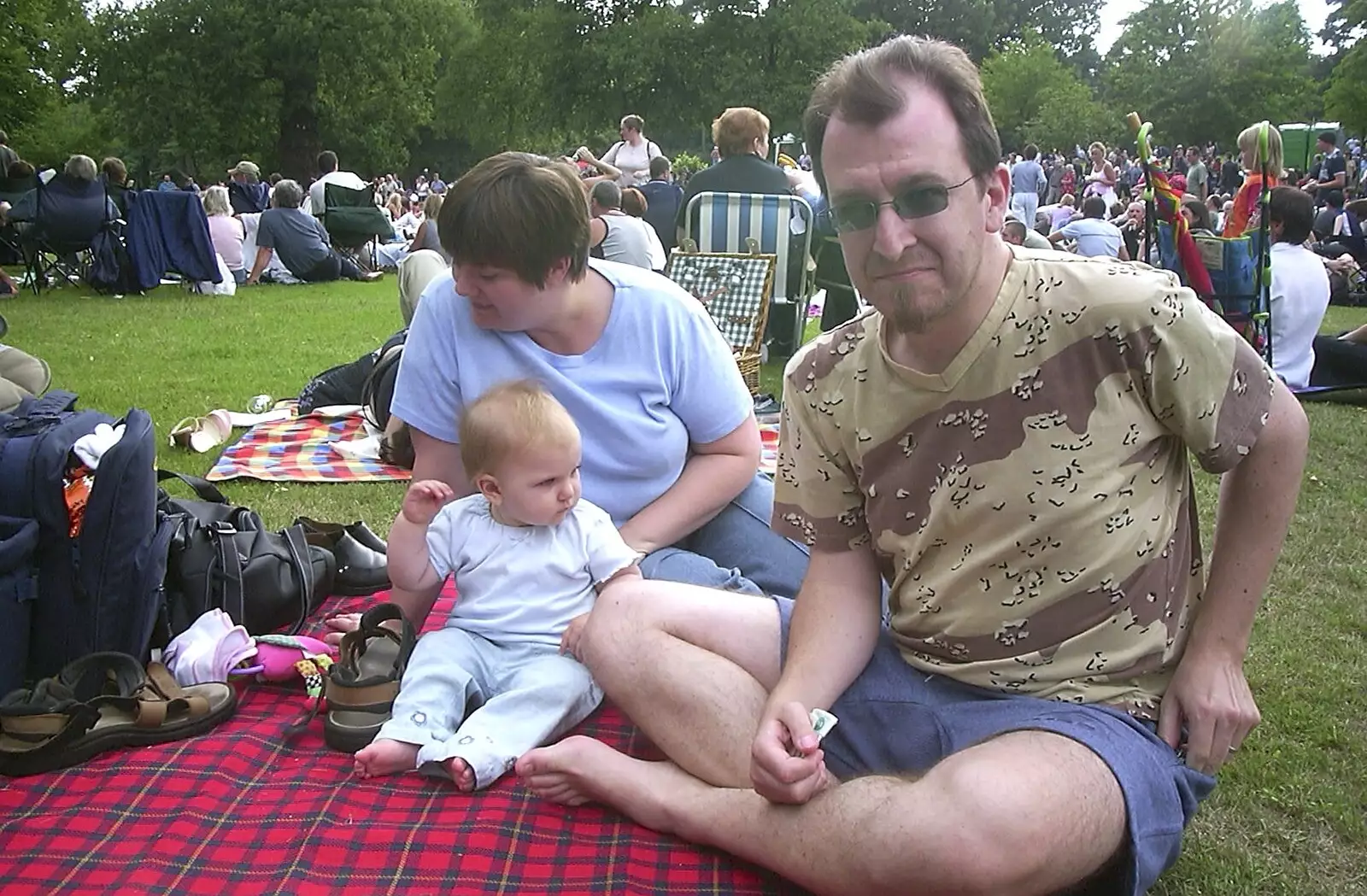 Phil and his new-ish baby in Christchurch Park, from Ipswich Music Day and the BSCC in Cotton, Suffolk - 6th July 2003