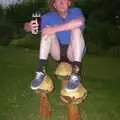 Wavy perches on three wooden mushrooms, Ipswich Music Day and the BSCC in Cotton, Suffolk - 6th July 2003