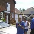 Apple, Pippa and Al bring back beer from the bar, The BSCC Annual Bike Ride, Orford, Suffolk - 12th July 2003