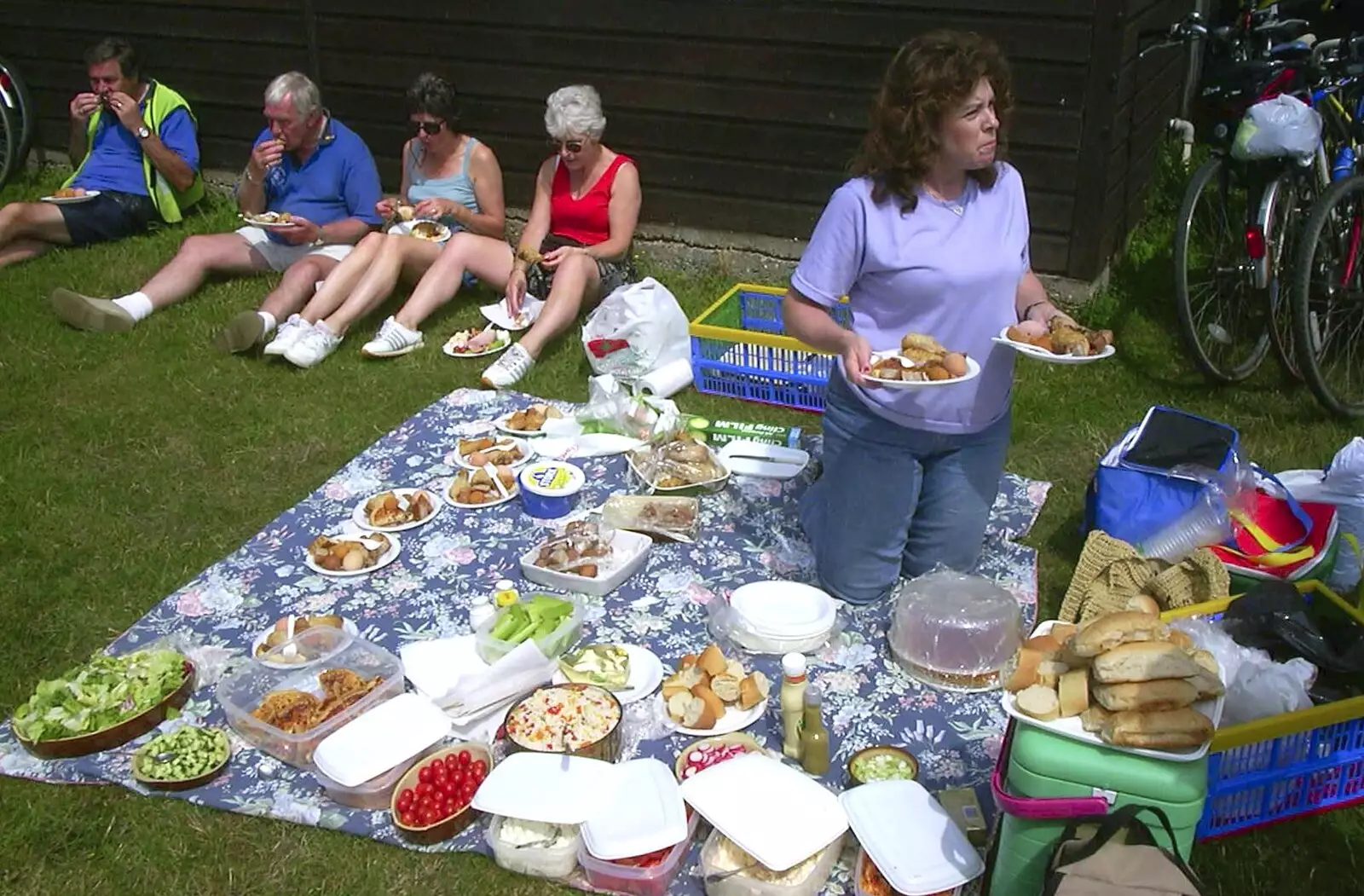 Denny's got the picnic all laid out, from The BSCC Annual Bike Ride, Orford, Suffolk - 12th July 2003